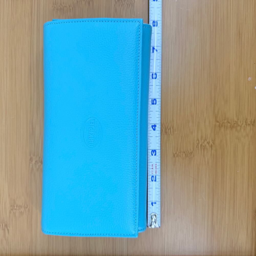 Turquoise Pebbled Leather Continental Flap Wallet Y2K Streetwear Quiet Luxury - Picture 4 of 5